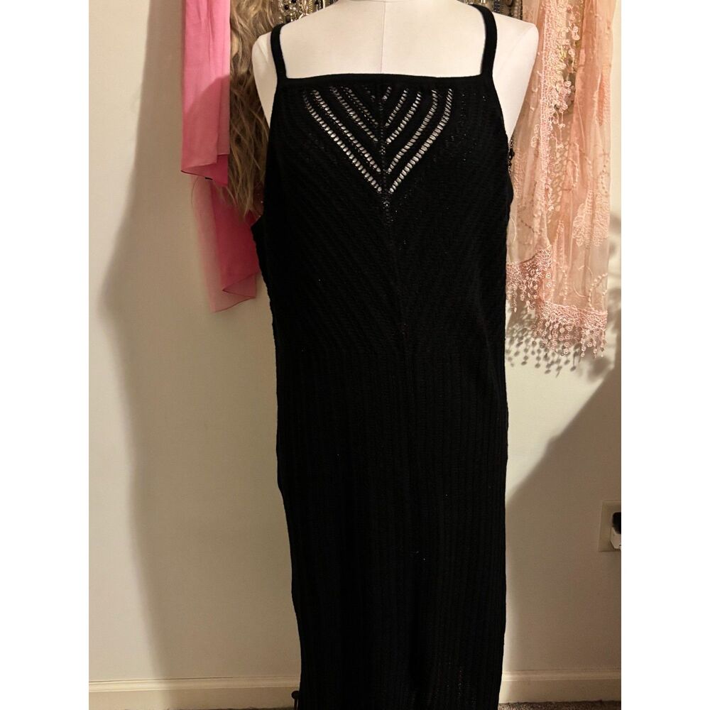 Old Navy Fitted Sleeveless Chevron-Knit Midi Sweater Dress Black XXL